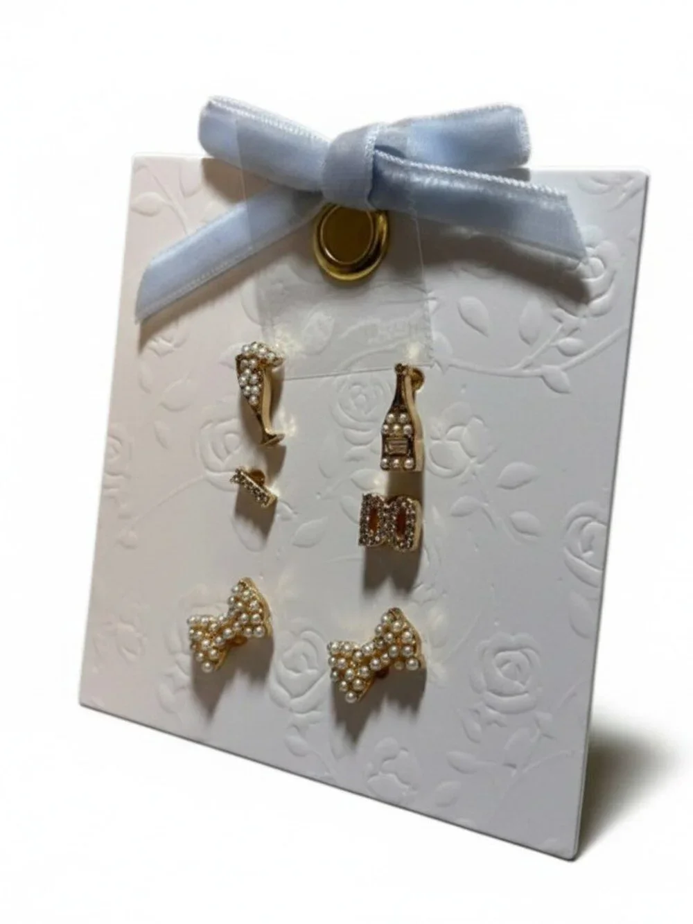 Francesca's Bridal Stud Earring Set Champagne I DO‎ Pearl Bows 3 Pairs NEW